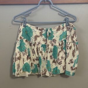 Rue21 Floral Skirt with Teal and Brown Accents